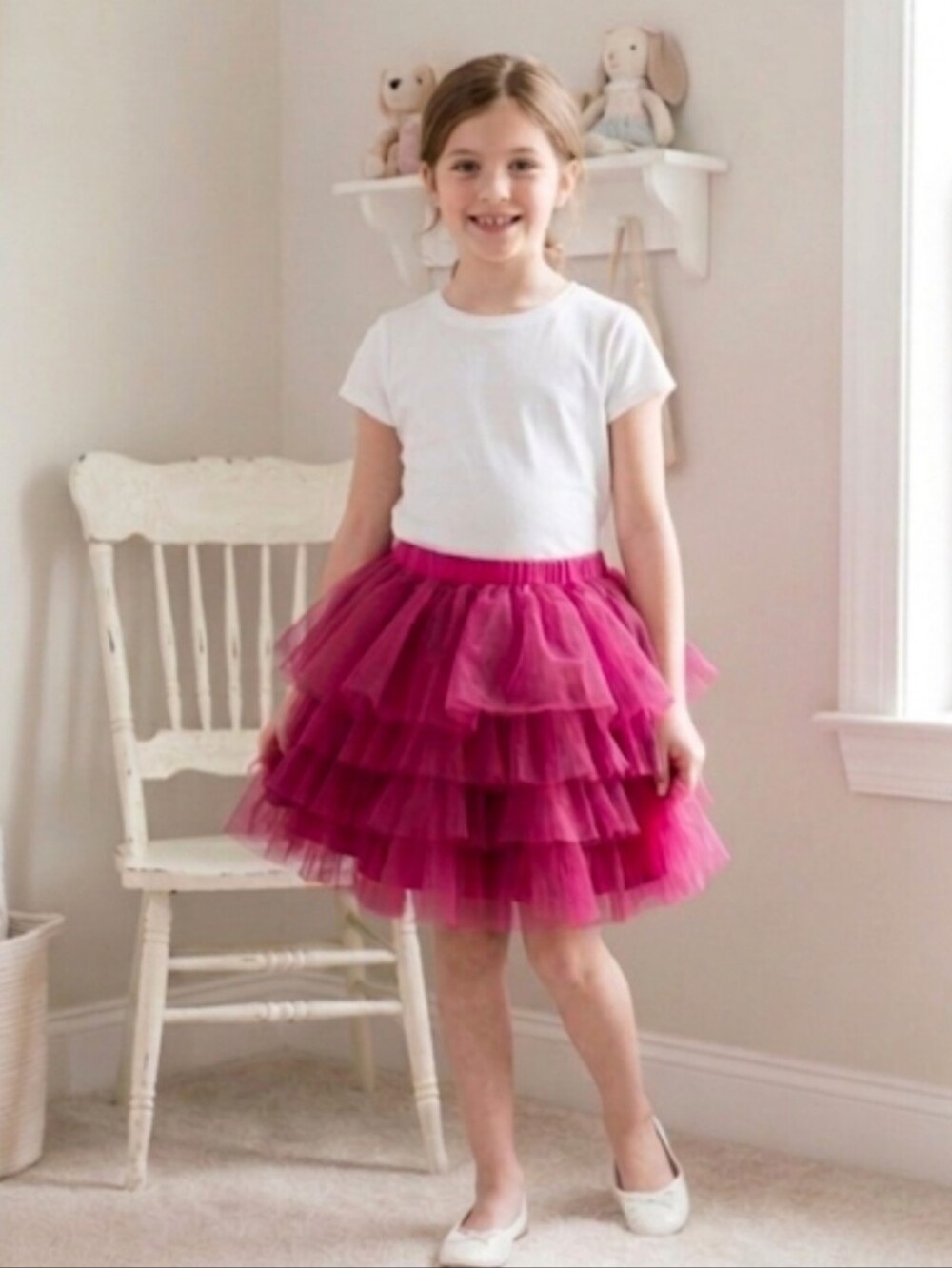 Layered Tulle Tutu Skirt in Deep Red / Dark Pink - Girls Size 8-10